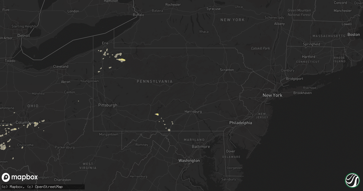 Hail map in Pennsylvania on July 1, 2014