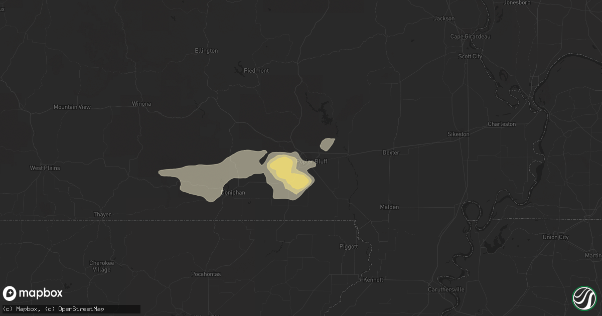 Hail map in Poplar Bluff, MO on July 1, 2014