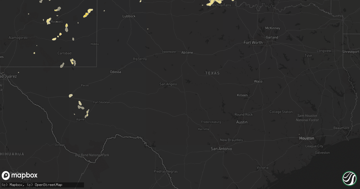 Hail map in Texas on July 1, 2014