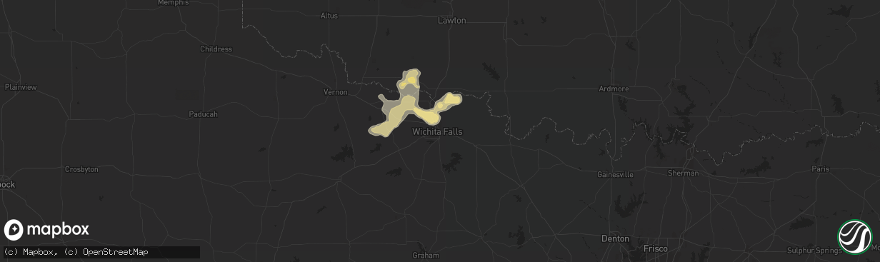 Hail map in Wichita Falls, TX on July 1, 2014