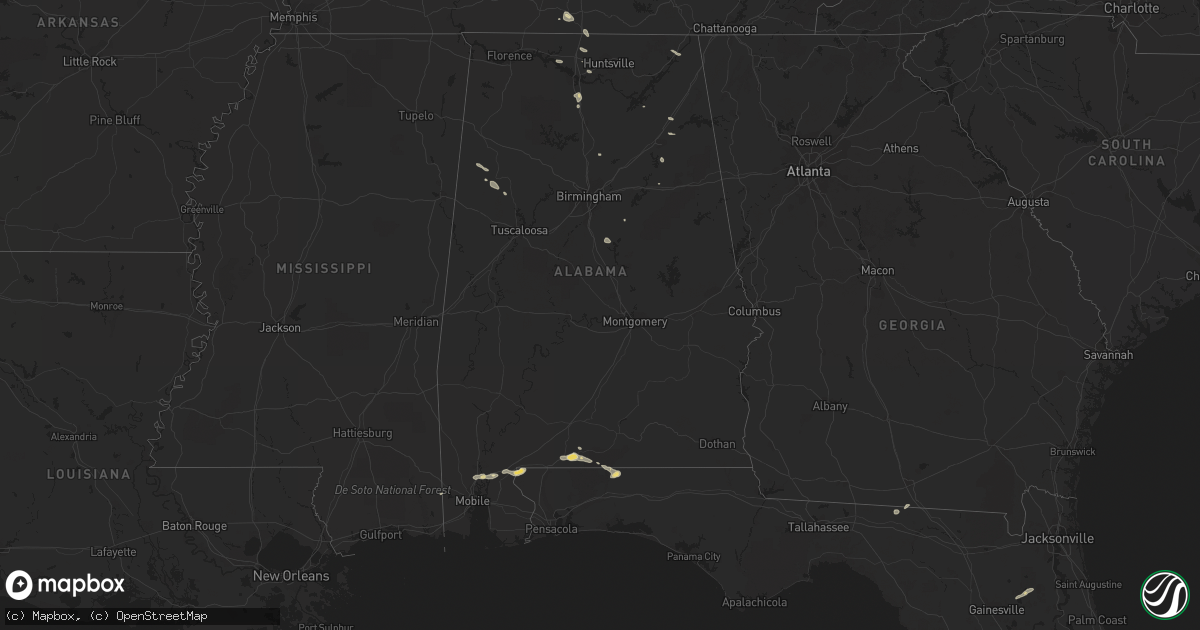 Hail map in Alabama on July 1, 2015