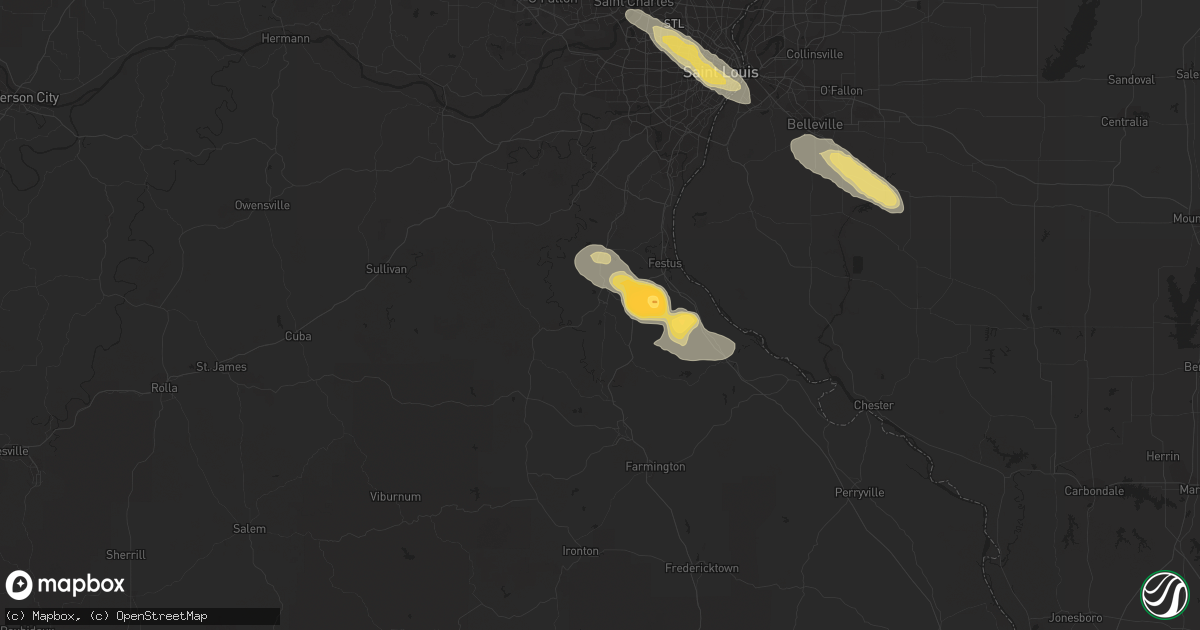 Hail map in De Soto, MO on July 1, 2015