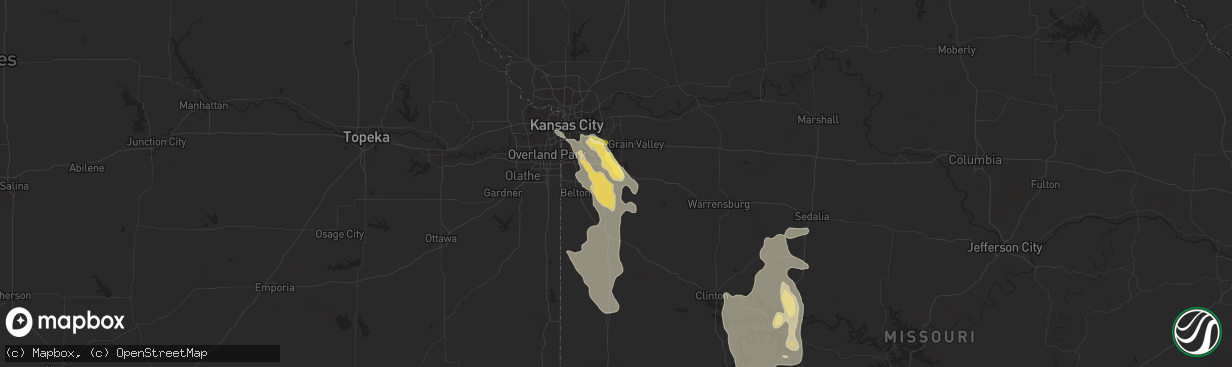 Hail map in Greenwood, MO on July 1, 2015