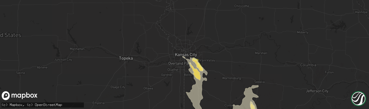 Hail map in Kansas City, MO on July 1, 2015