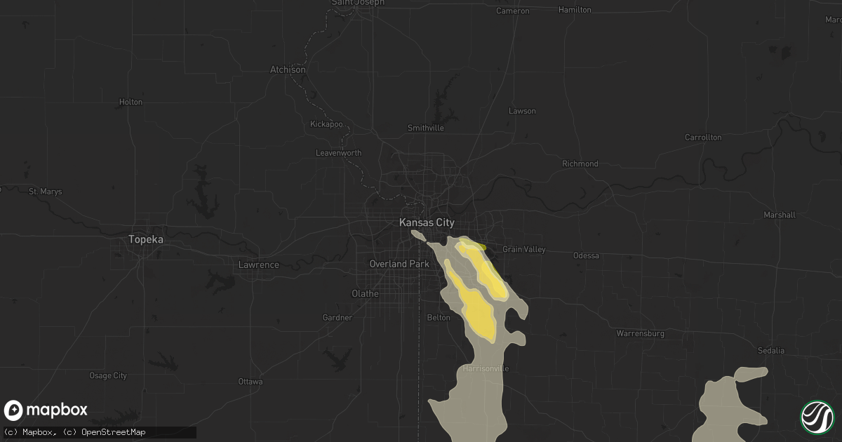 Hail map in Kansas City, MO on July 1, 2015