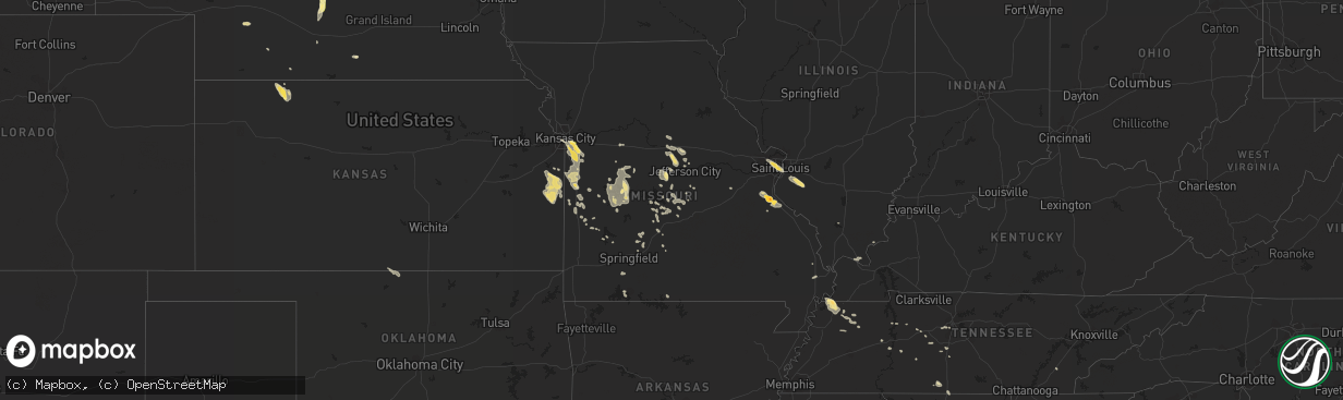 Hail map in Missouri on July 1, 2015