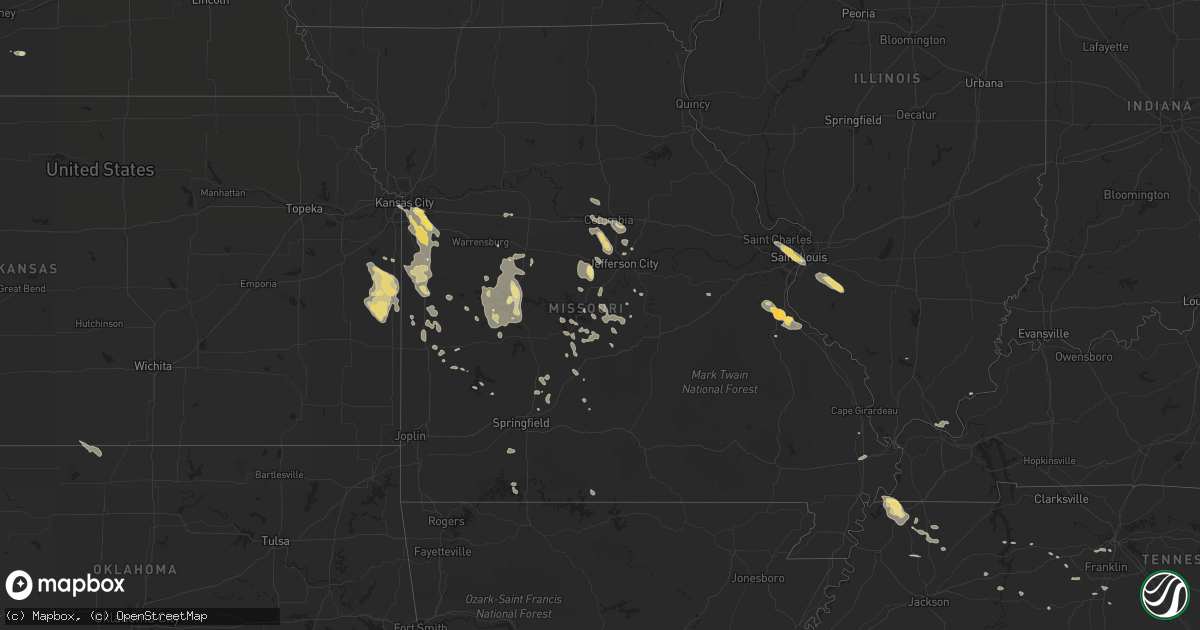 Hail map in Missouri on July 1, 2015