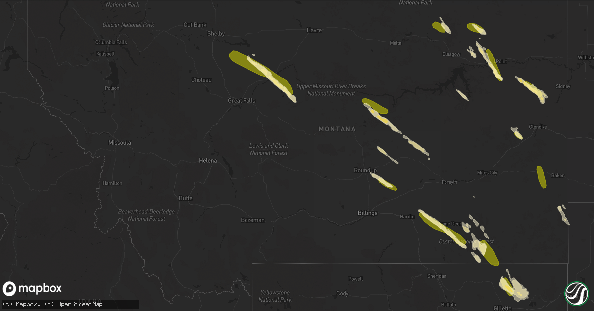 Hail map in Montana on July 1, 2015