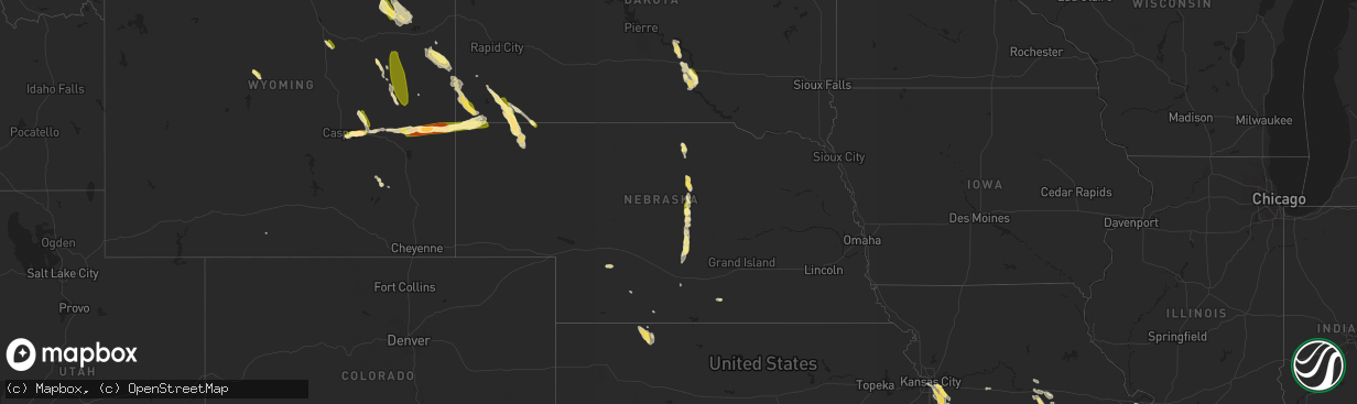 Hail map in Nebraska on July 1, 2015