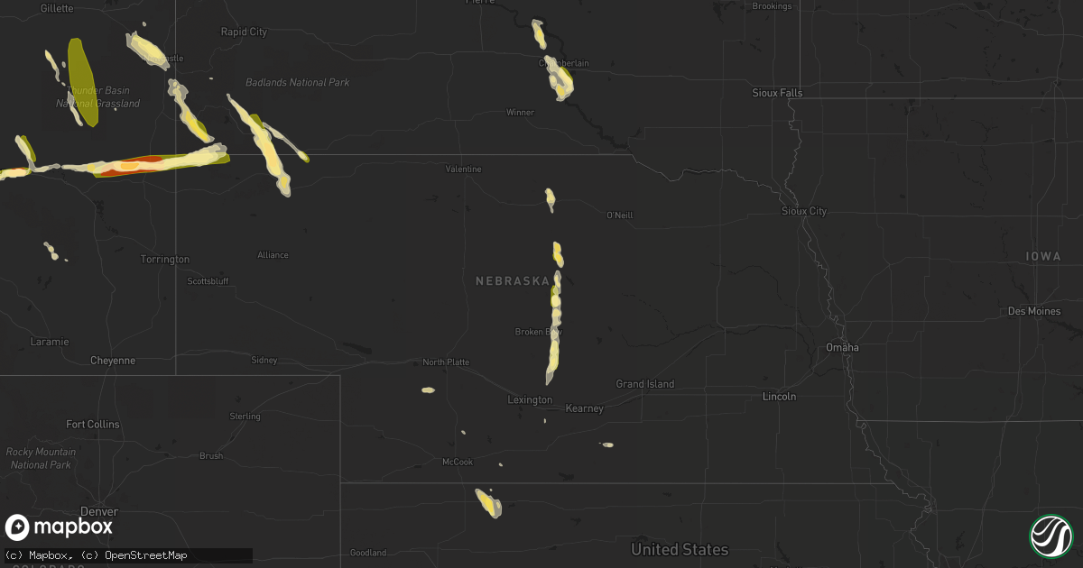 Hail map in Nebraska on July 1, 2015