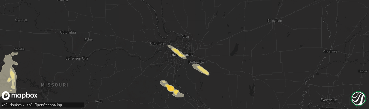 Hail map in Saint Louis, MO on July 1, 2015