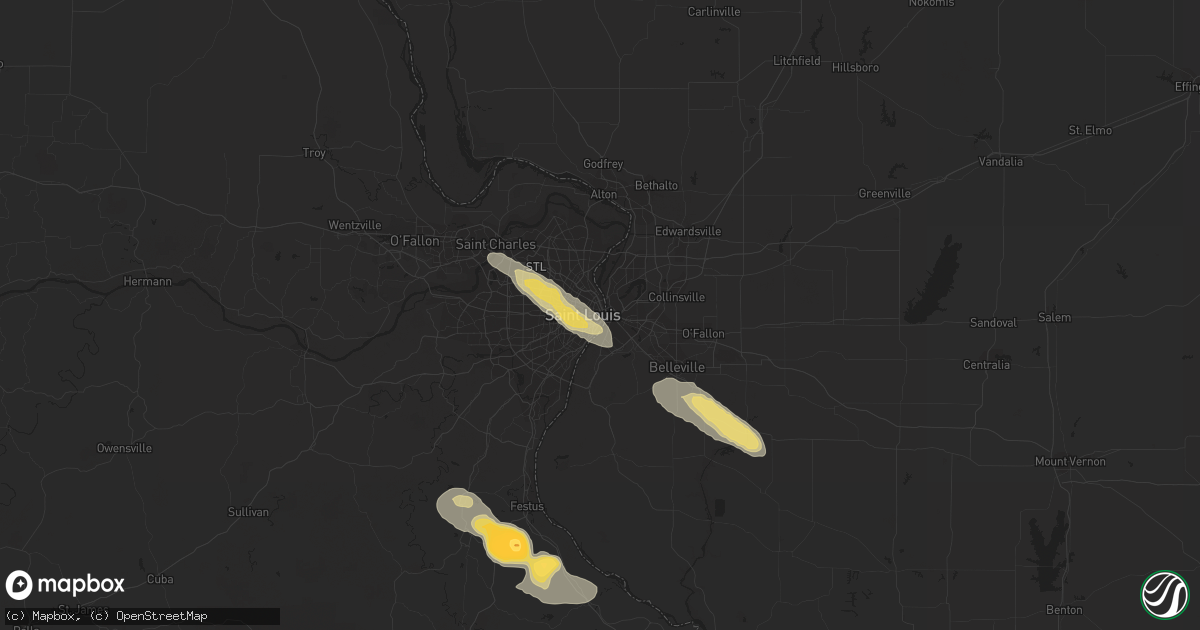 Hail map in Saint Louis, MO on July 1, 2015