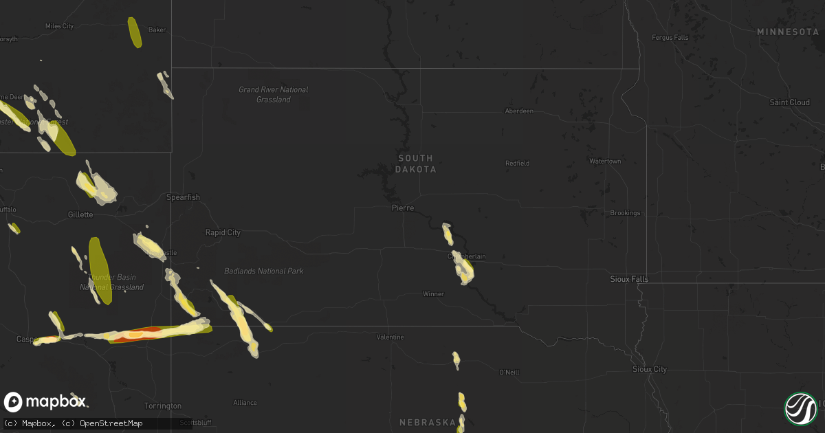 Hail map in South Dakota on July 1, 2015