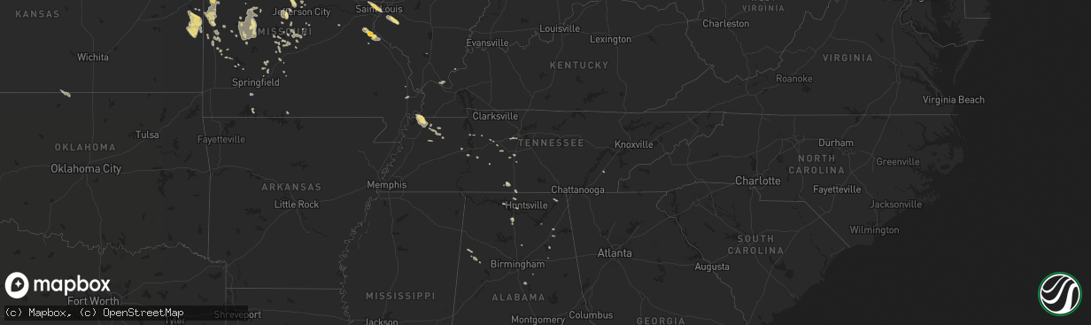 Hail map in Tennessee on July 1, 2015