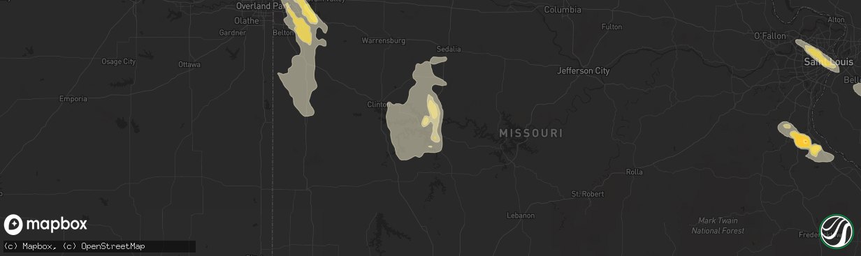 Hail map in Warsaw, MO on July 1, 2015