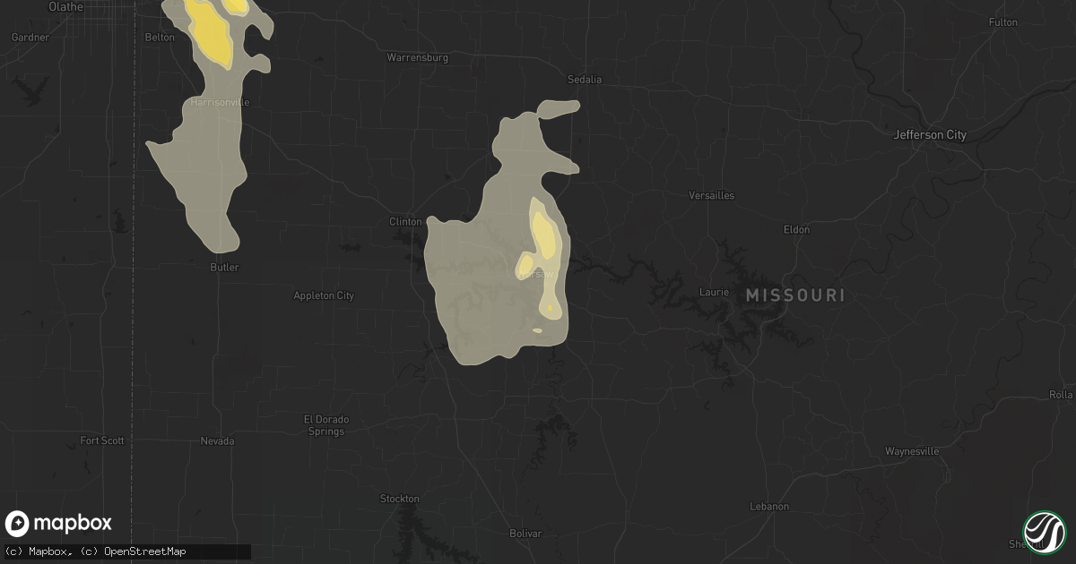 Hail map in Warsaw, MO on July 1, 2015