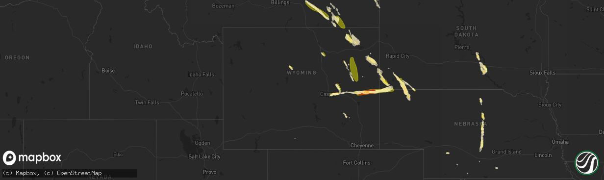 Hail map in Wyoming on July 1, 2015