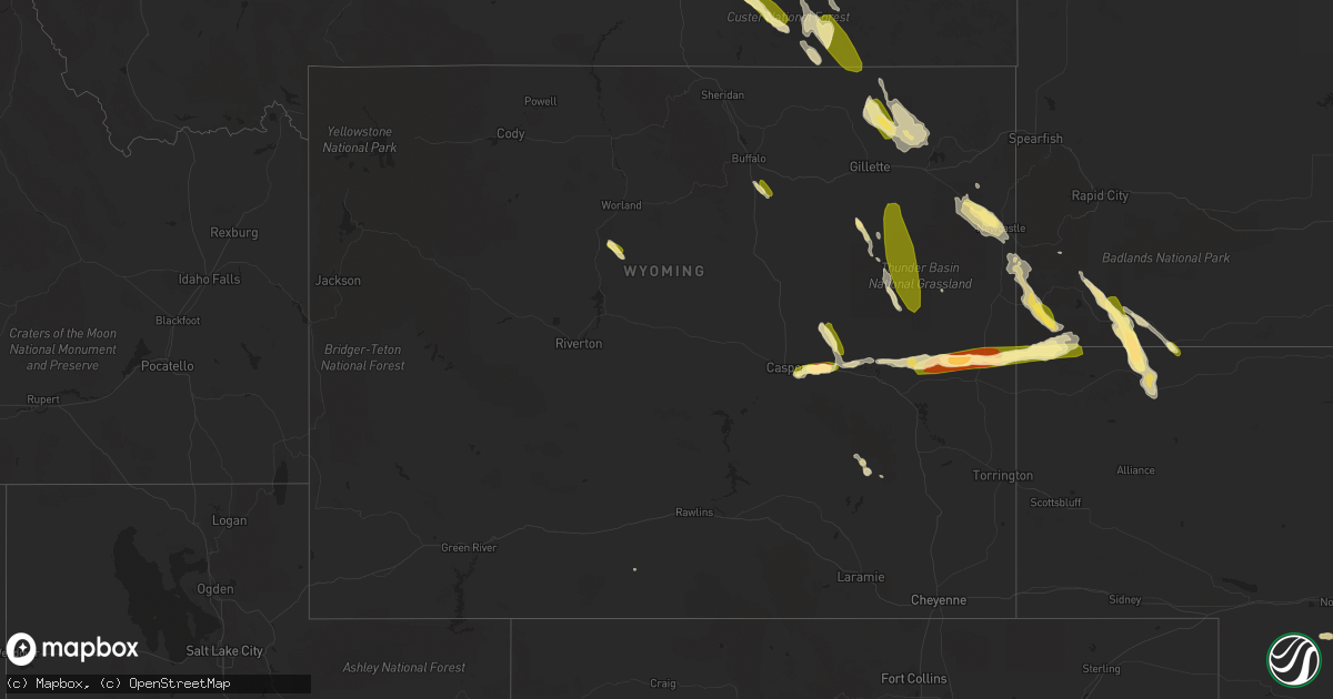 Hail map in Wyoming on July 1, 2015