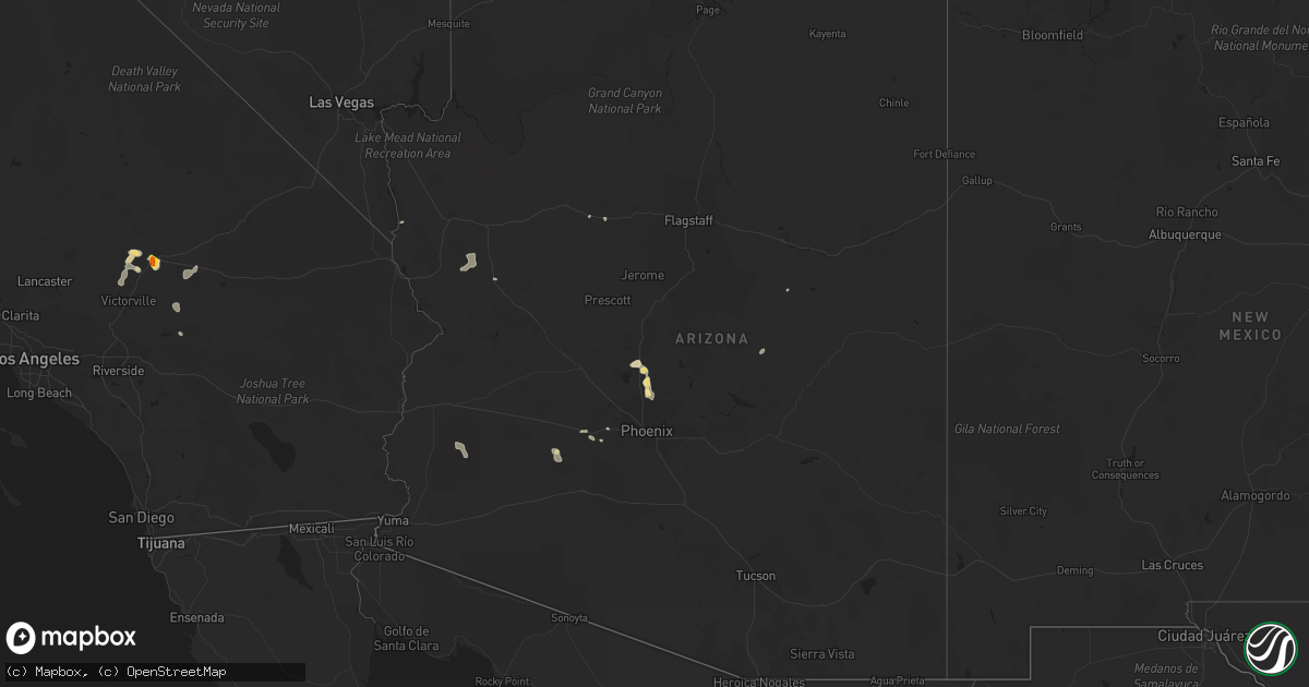 Hail map in Arizona on July 1, 2016