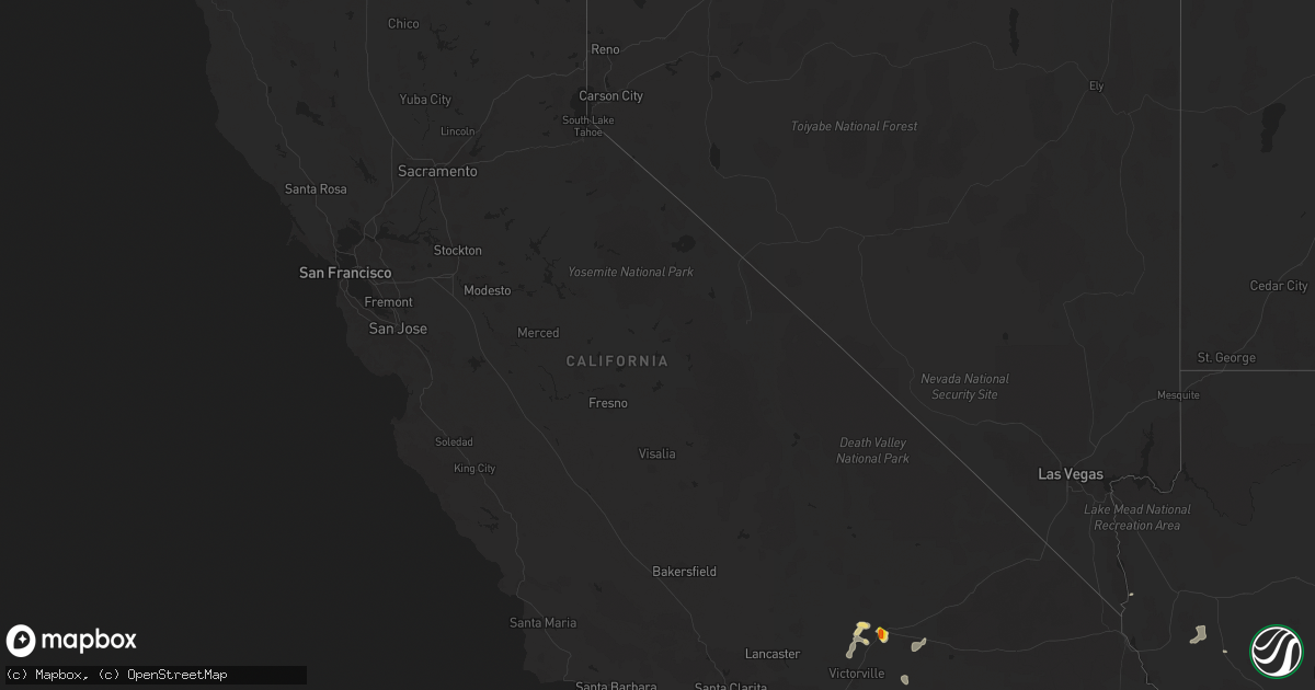 Hail map in California on July 1, 2016