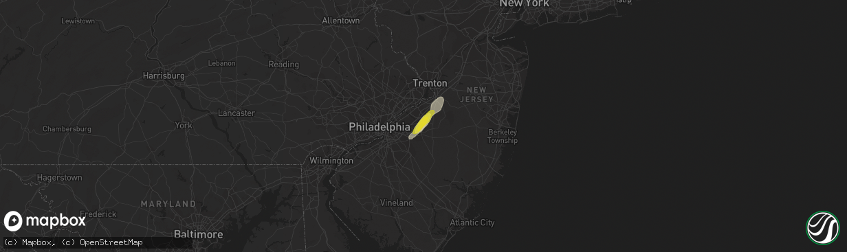 Hail map in Lumberton, NJ on July 1, 2016