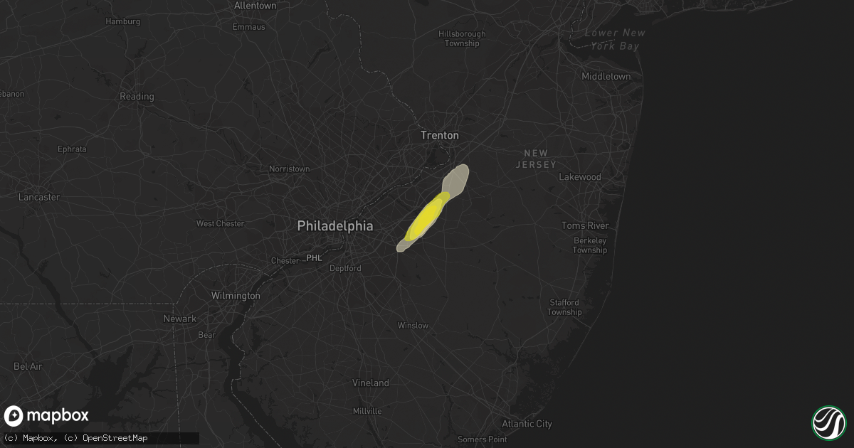 Hail map in Lumberton, NJ on July 1, 2016