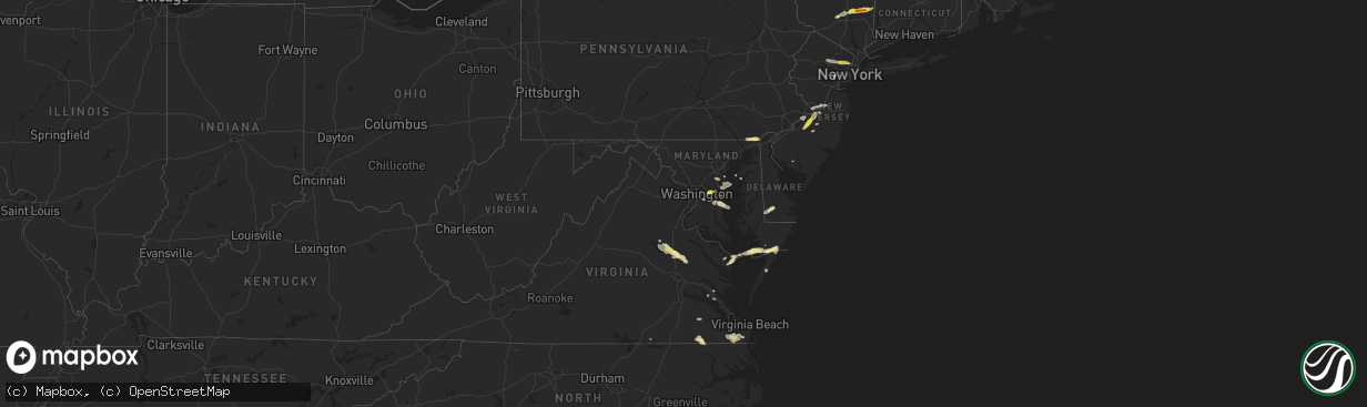 Hail map in Maryland on July 1, 2016