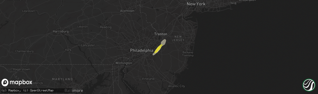 Hail map in Mount Holly, NJ on July 1, 2016