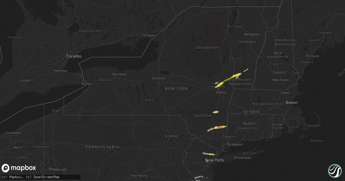 Hail map in New York on July 1, 2016