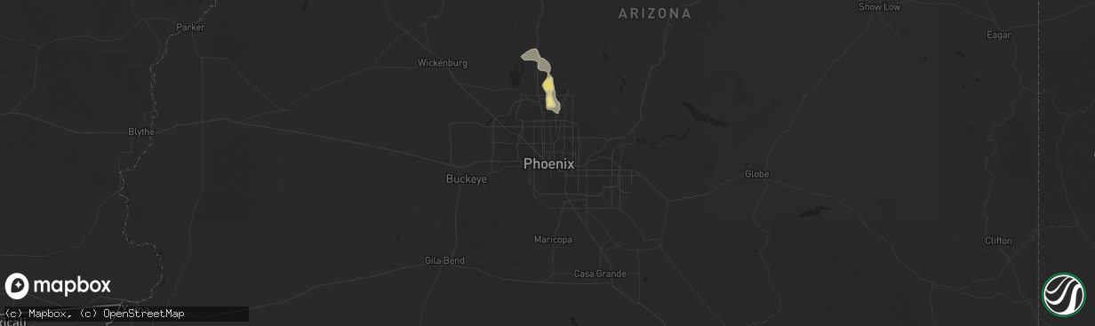 Hail map in Phoenix, AZ on July 1, 2016
