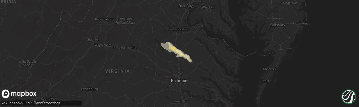 Hail map in Ruther Glen, VA on July 1, 2016