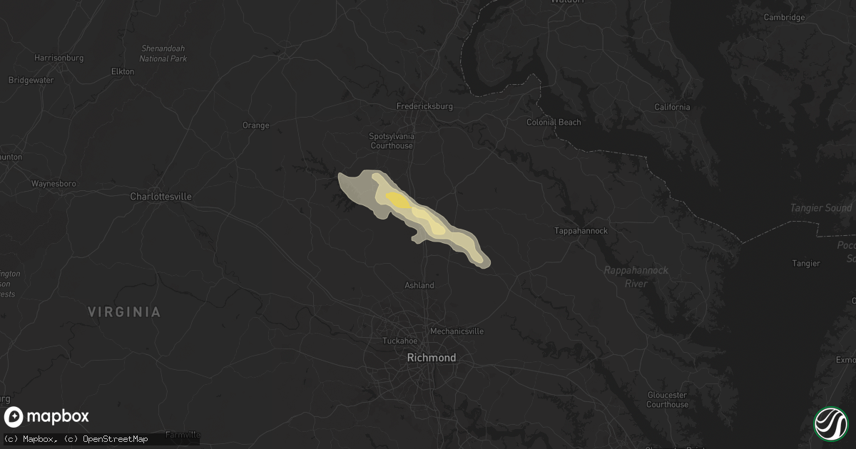 Hail map in Ruther Glen, VA on July 1, 2016
