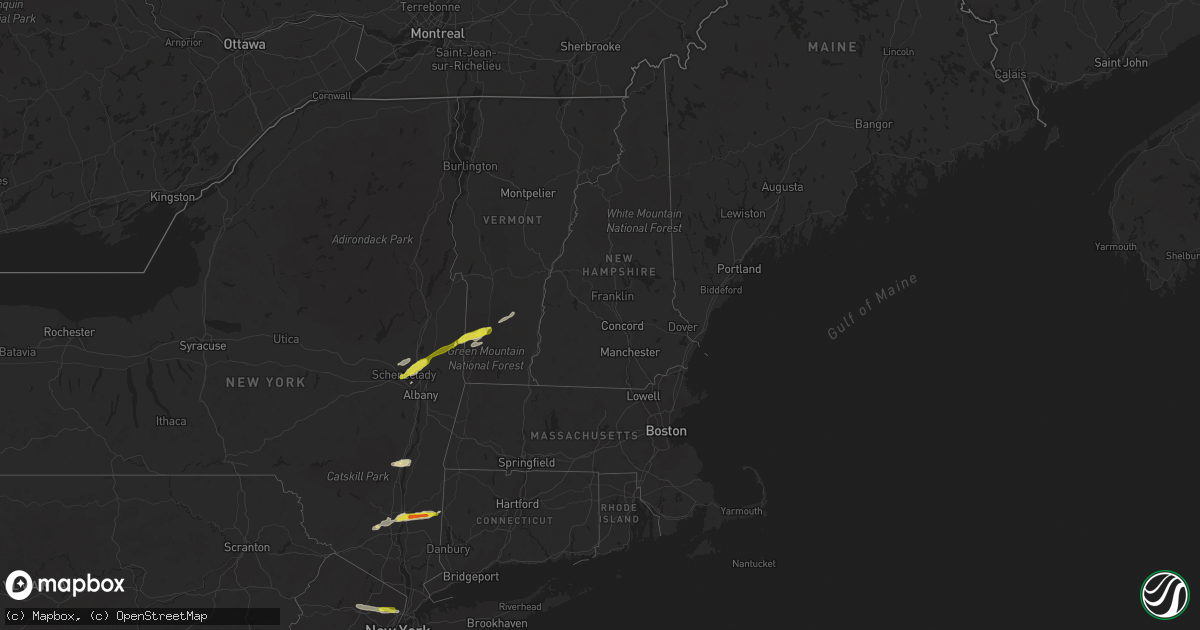 Hail map in Vermont on July 1, 2016