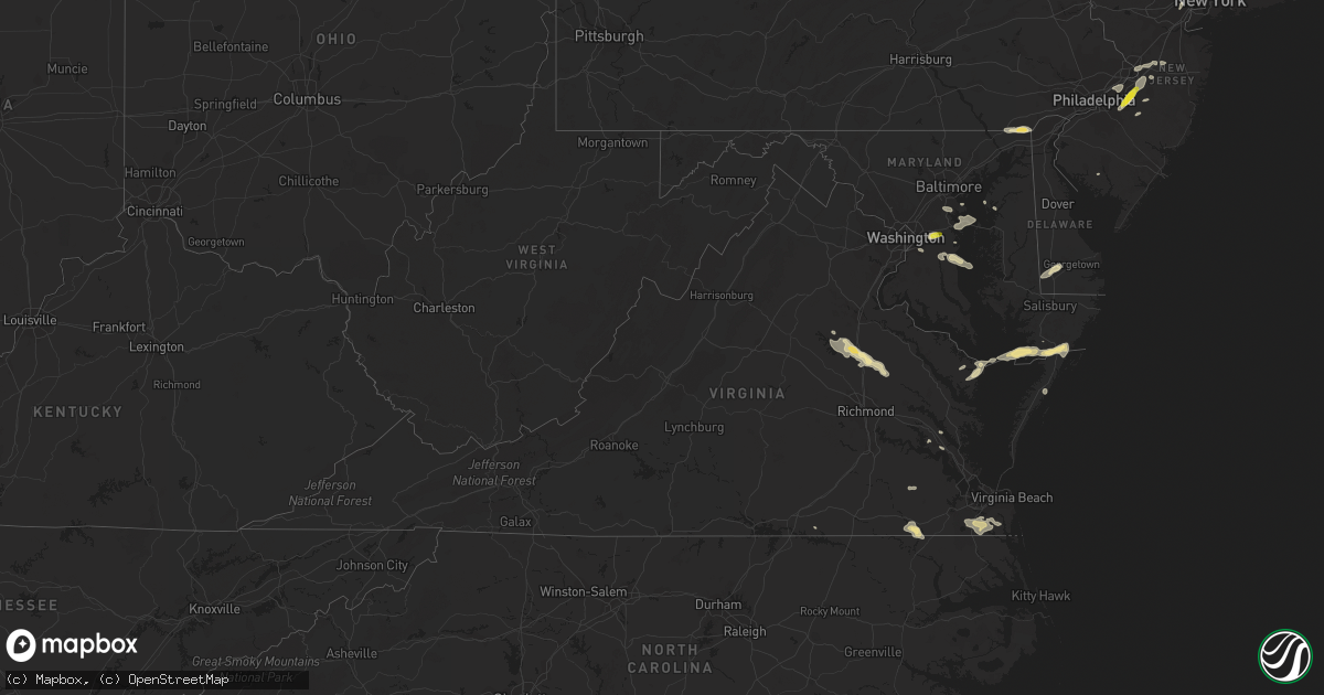 Hail map in Virginia on July 1, 2016