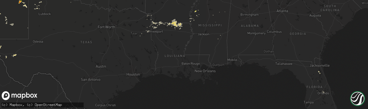 Hail map in Louisiana on July 1, 2017