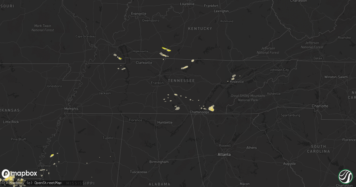 Hail map in Tennessee on July 1, 2017