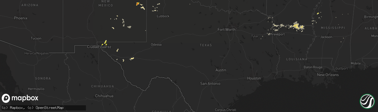 Hail map in Texas on July 1, 2017