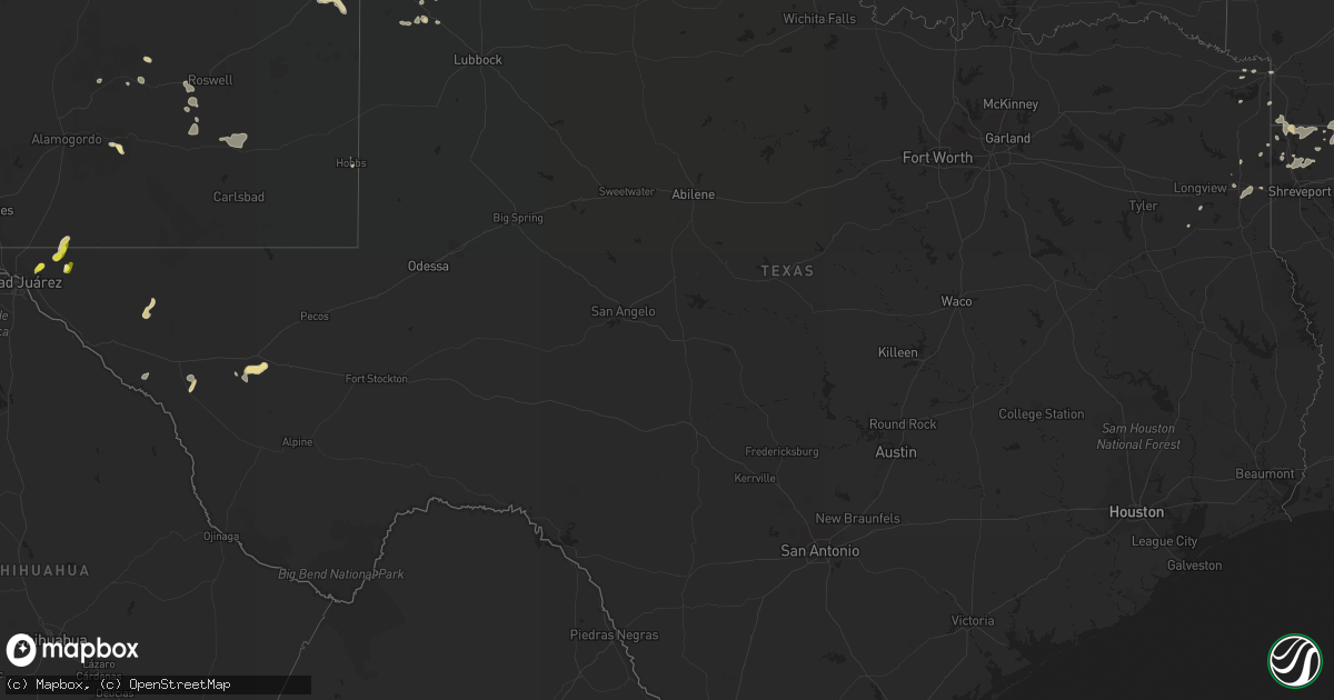 Hail map in Texas on July 1, 2017