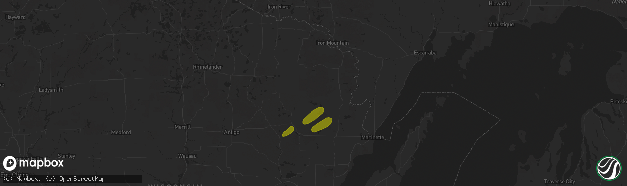 Hail map in Athelstane, WI on July 1, 2018