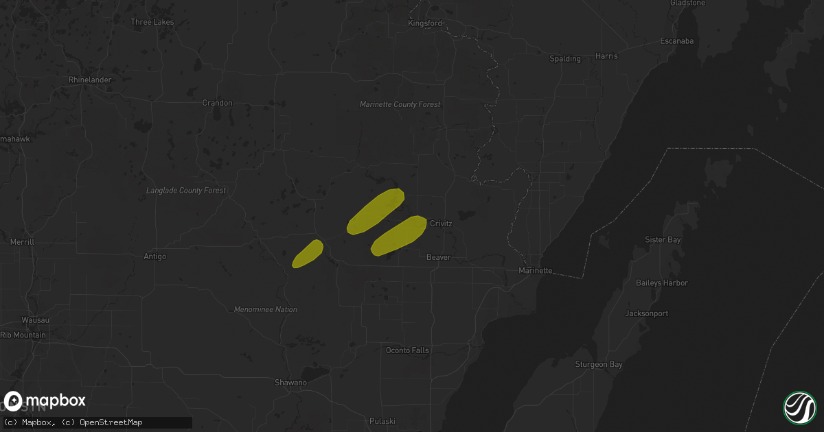 Hail map in Crivitz, WI on July 1, 2018