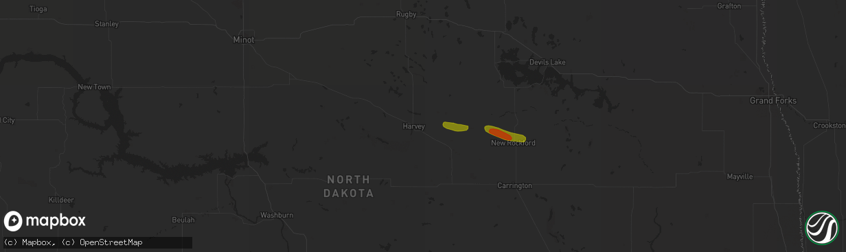 Hail map in Harvey, ND on July 1, 2018