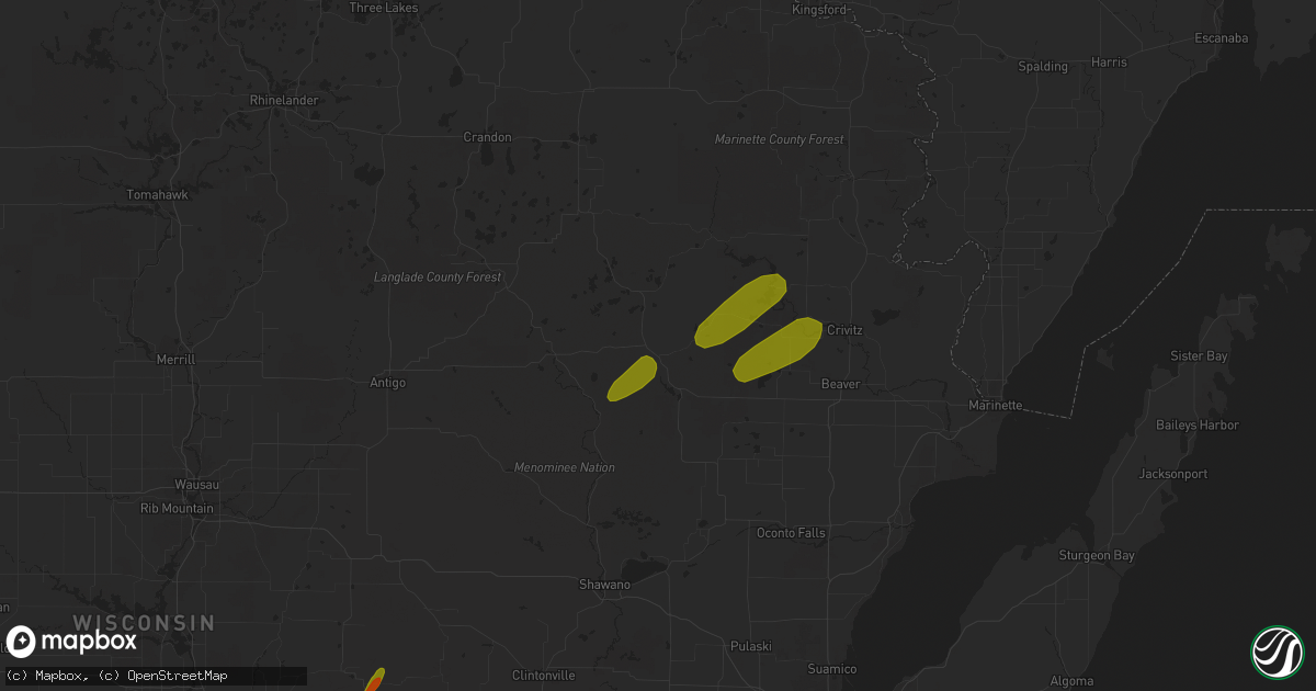 Hail map in Mountain, WI on July 1, 2018