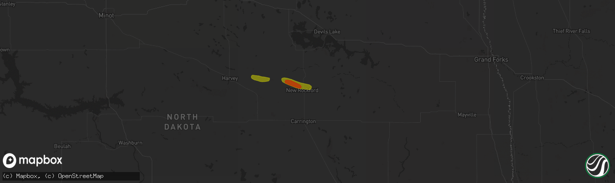 Hail map in New Rockford, ND on July 1, 2018