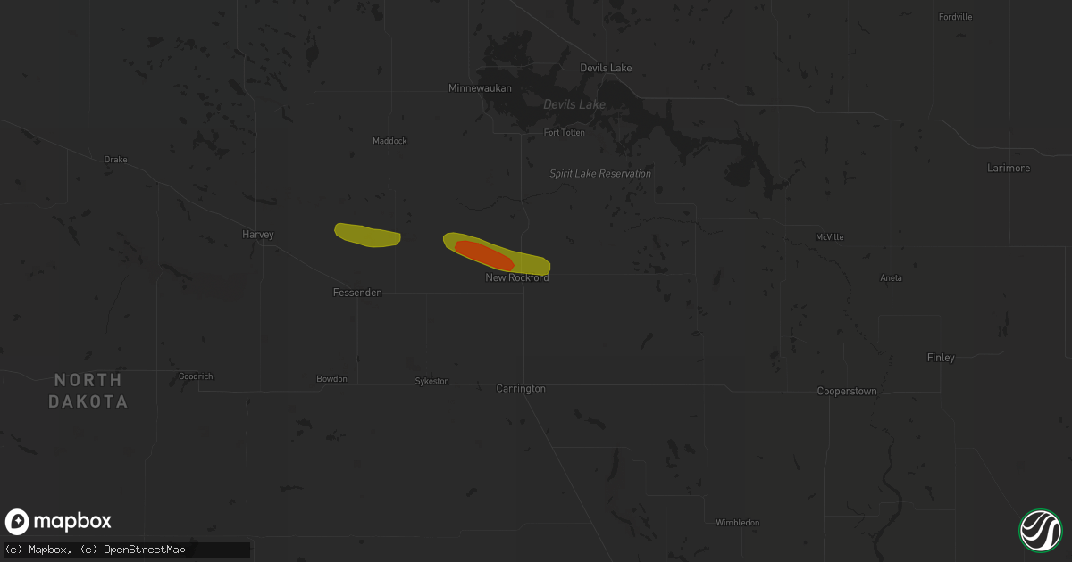 Hail map in New Rockford, ND on July 1, 2018