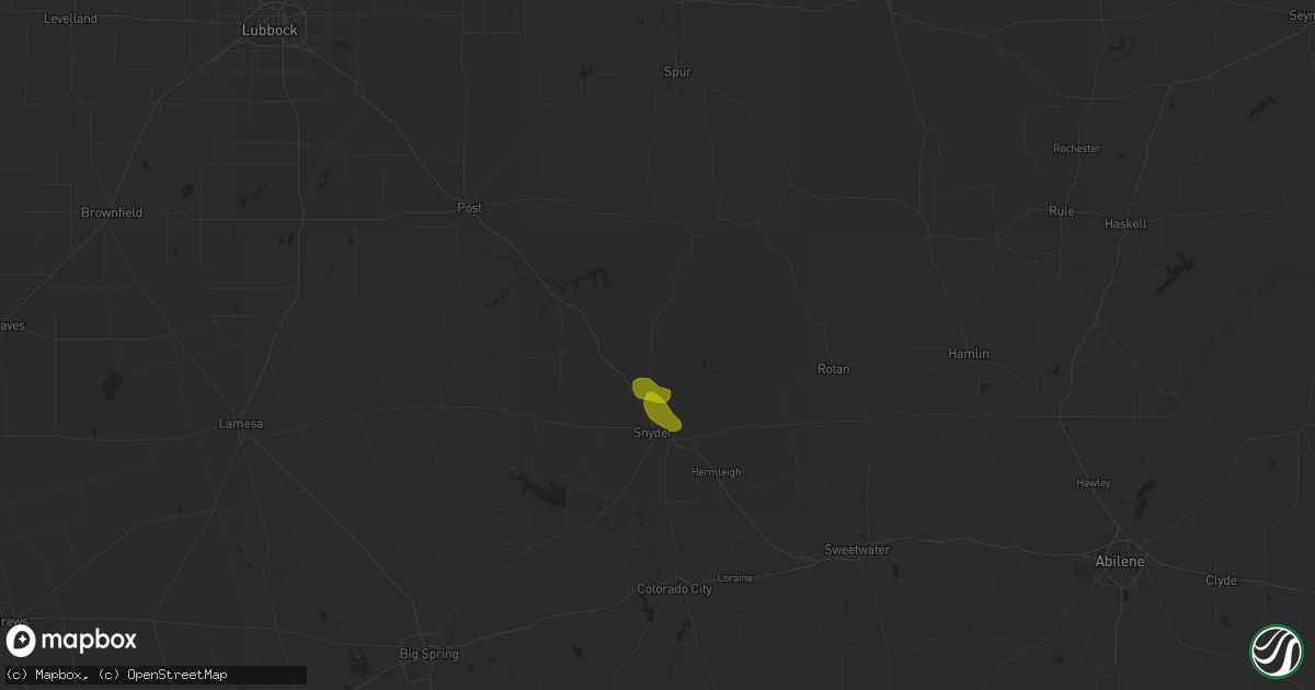 Hail map in Snyder, TX on July 1, 2018