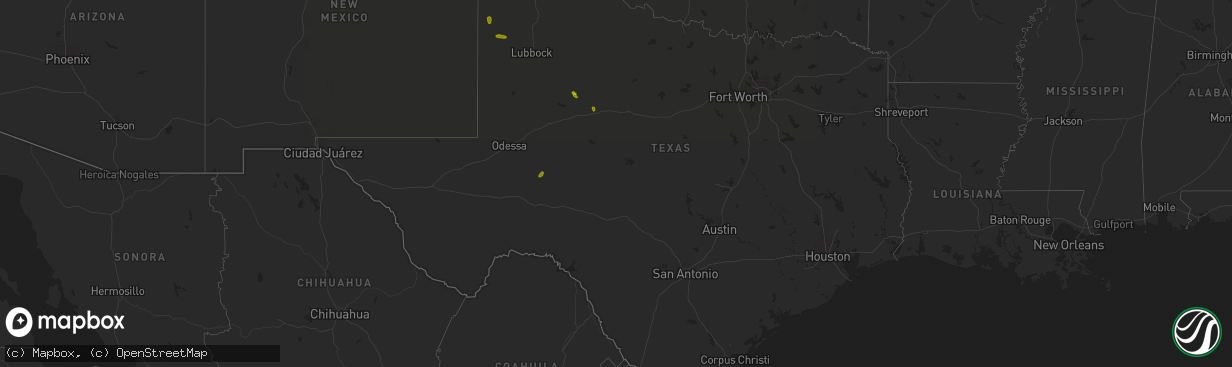 Hail map in Texas on July 1, 2018