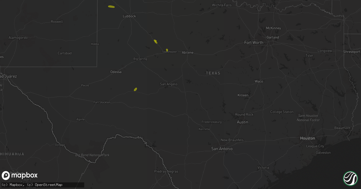 Hail map in Texas on July 1, 2018
