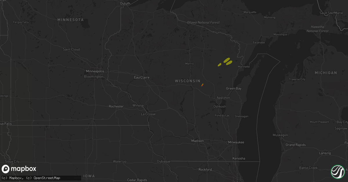 Hail map in Wisconsin on July 1, 2018