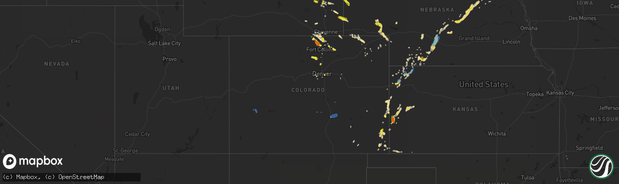 Hail map in Colorado on July 1, 2019