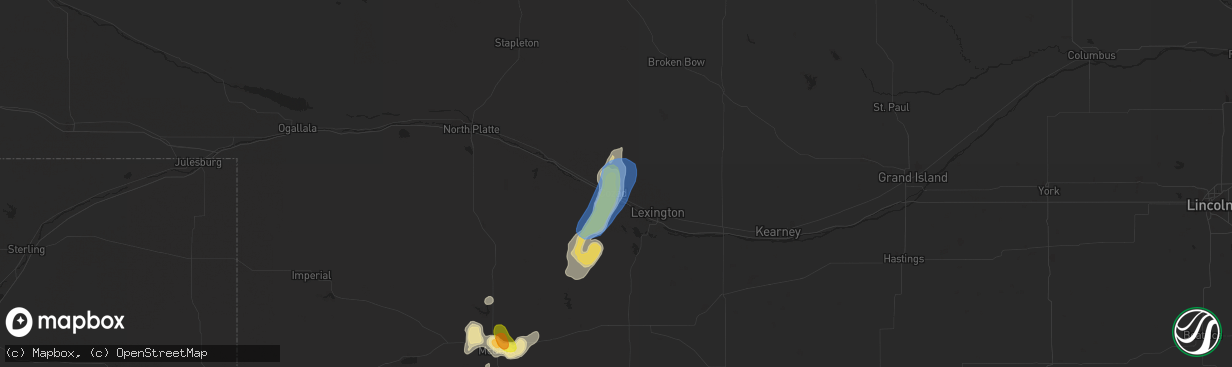 Hail map in Cozad, NE on July 1, 2019